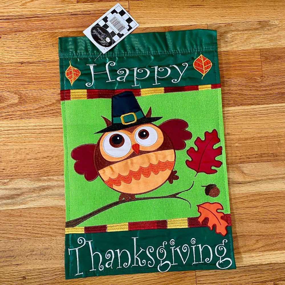 Bundle of 3, 12x18 Garden Flags: Thanksgiving Owl, Christmas and Winter